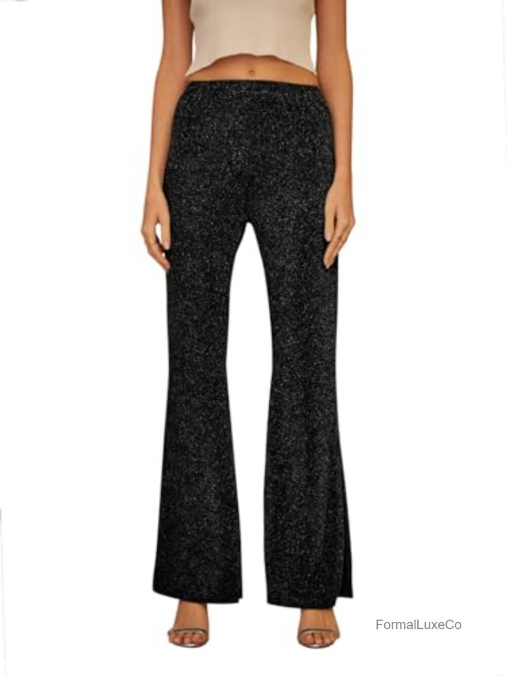 Elastic Waist Sequin Flare Bell Bottom Pants Sparkly Bottoms